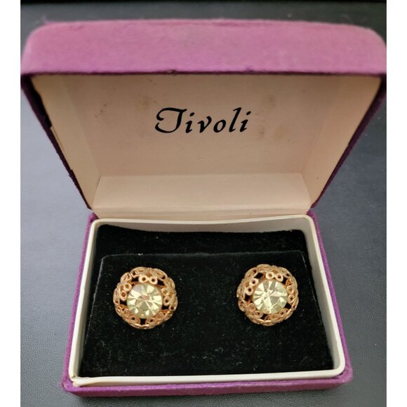 Tivoli Other - Vintage Tivoli Gold-Tone Filigree Cufflinks With Yellow Rhinestones In Original